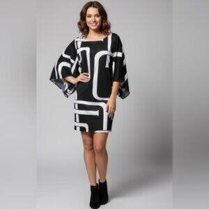 INC International Concepts Black White Geometric Print Pullover Dress Size Large